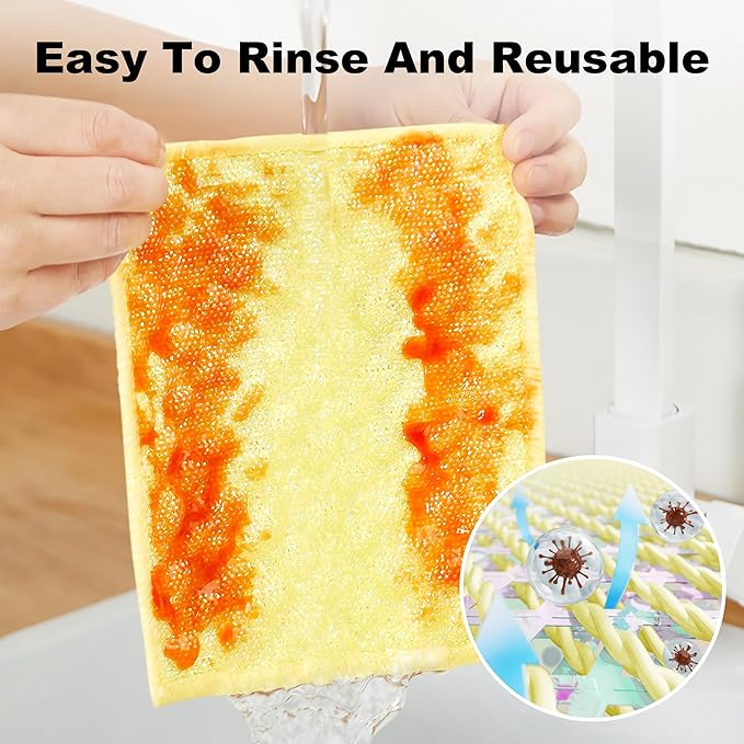 JOYMOOP Bubble Mesh Microfiber Cleaning Cloth, Reusable Non-Scratch Cleaning Rags, Dual-Sided Dish Cloths, Multipurpose Dish Rags for Dishwashing, Kitchen, Stainless Steel-6 Packs, Yellow