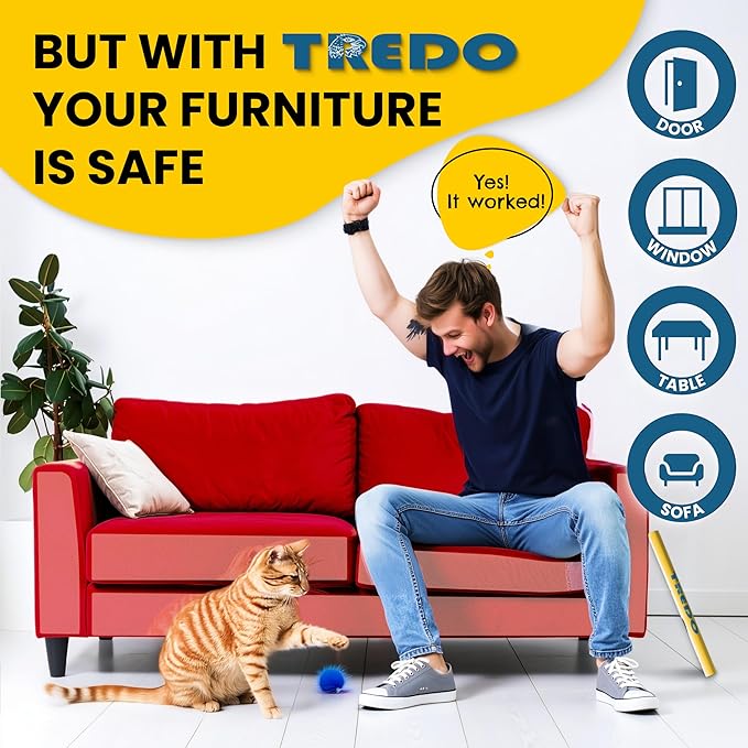 TREDO Cat Scratch Furniture Protector 14 Pack - Anti Scratch Couch Protectors for Cats - Transparent Guard for Sofas Chairs - Includes 50 Bumper Pads - No Pins Needed
