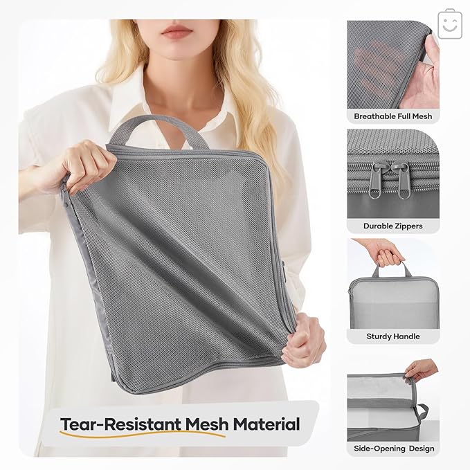 Veken 11 Set Compression Packing Cubes for Travel Essentials, Compressible Expandable Large Luggage Suitcase Organizer Bags for Clothing, Durable Space Saver Storage Bags with Toiletry Bags (Gray)