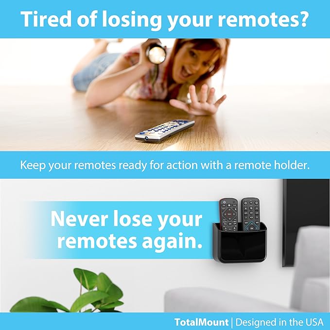 TotalMount Universal Remote Control Holder – Attaches to Wall or Back of TV – Compatible with All TV Remotes (Premium Black, Large)