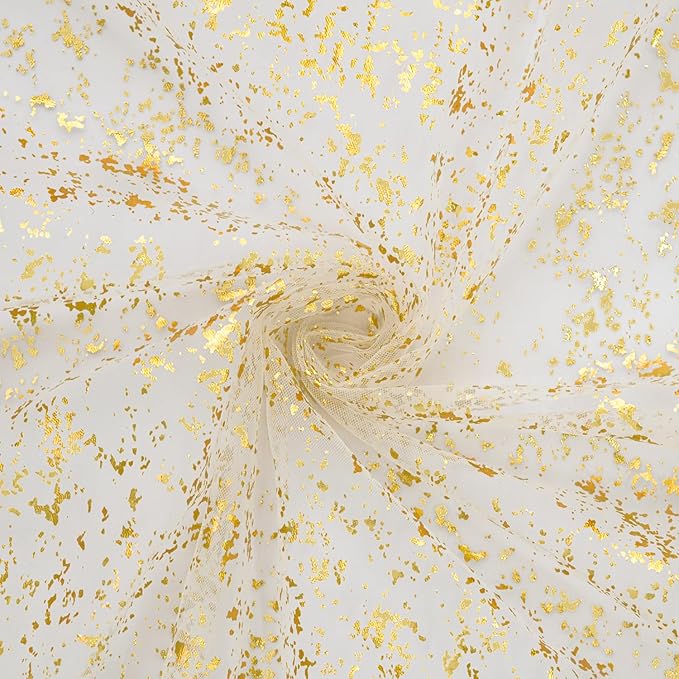 Horaldaily Beige Gold Gauze Tablecloth 52x70 Inch Rectangular, Golden Sequin Glitter Metallic Foil, Sheer Tulle Cheesecloth for Wedding Baby Shower Ceremony Birthday