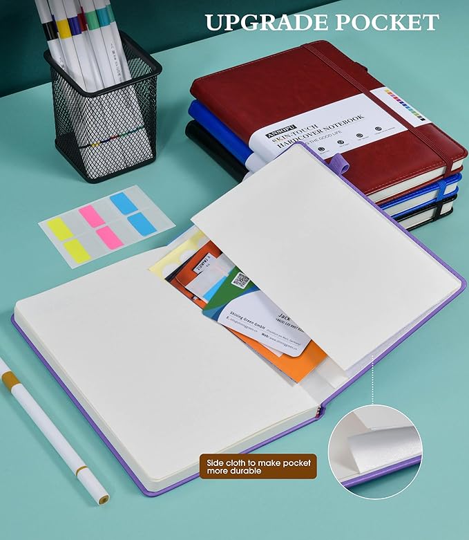 Lined Journal Notebook for Writing, A5 100 GSM Thick Paper, Leather Hardcover Journal for Woman Men, Travel Journal Diary 160 Pages(5.75'' X 8.38''Purple)