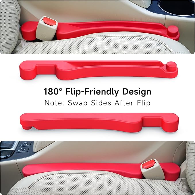 Car Seat Gap Filler Set of 2, 3IN1 Seat Side Gap Filler Plug with Storage Slot & Hook Function, Soft Foam Universal Fit Car SUV Truck Fill Gap Between Seats Console Organizer (Narrow Red)