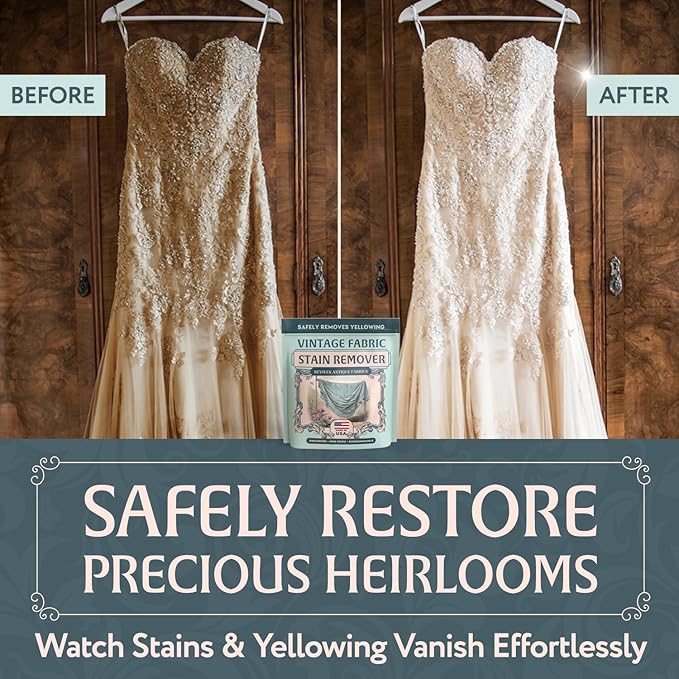 Vintage Fabric Stain Remover - Safely Cleans Retro & Antique Textiles - Made in the USA - Gently Removes Yellowing & Tough Stains From Vintage Linens, Quilts, Dresses, Doilies 32 Ounce (Pack of 1)