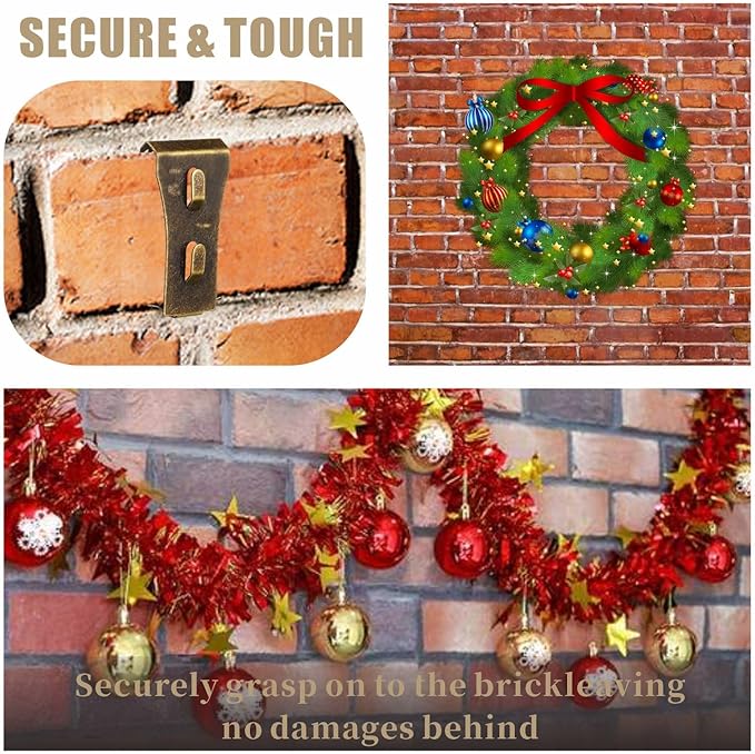 Brick Clips - 8 Pcs Heavy Metal Wall Hangers for 2-1/4 to 2-3/8 Inch Bricks, Ideal for Outdoors & Home Decor