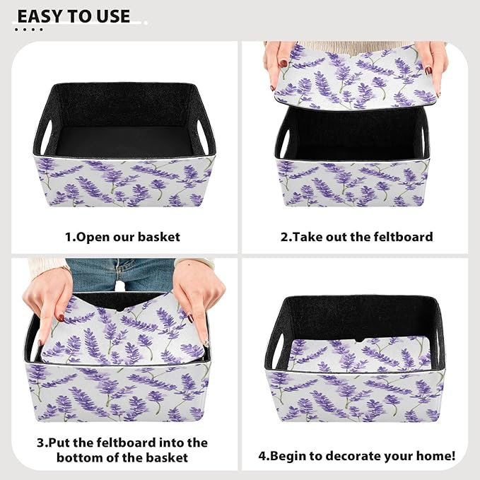 Kcldeci Lavender Flower Storage Bins Baskets for Organizing 2Pack, Sturdy Storage Basket Foldable Storage Baskets for Shelves Closet Nursery Toy