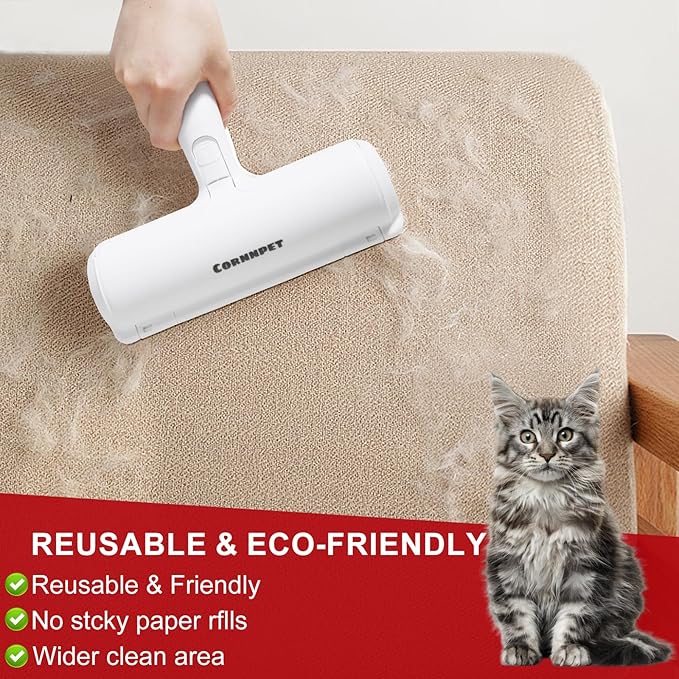 Cornnpet Roller Pet Hair Removal Tool – Reusable Lint Roller for Dogs & Cats – Self-Cleaning Fur Remover Brush - Portable, Multi-Surface Fur Removal Tool - Pet Hair Removal Tool for Car & Home