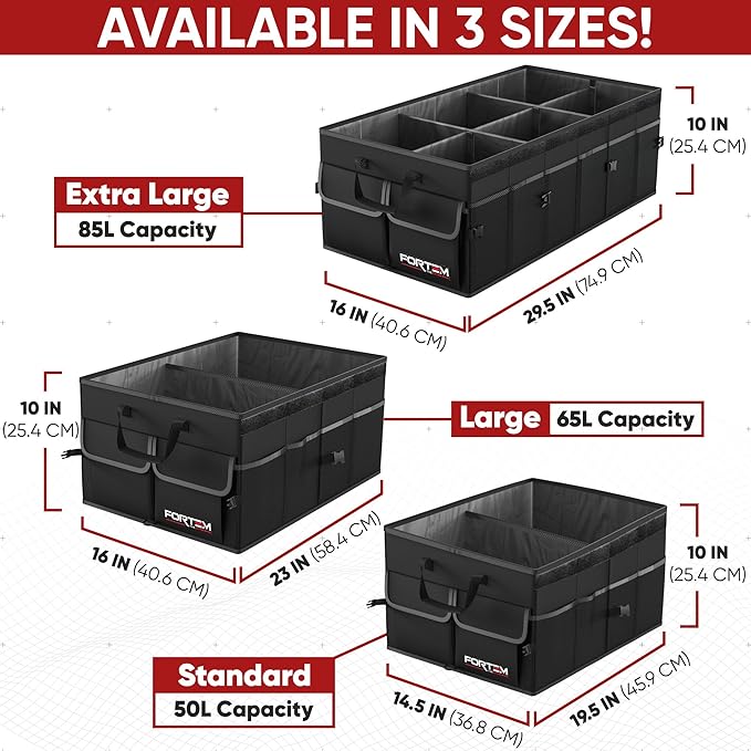 FORTEM Trunk Organizer For SUV Car Trunk Organizer, Foldable Storage, Car Accessories for Women Men, Collapsible Bag, Perfect Christmas Gifts, 600D Oxford, Non Slip Bottom, Straps, Soft Cover (65L)