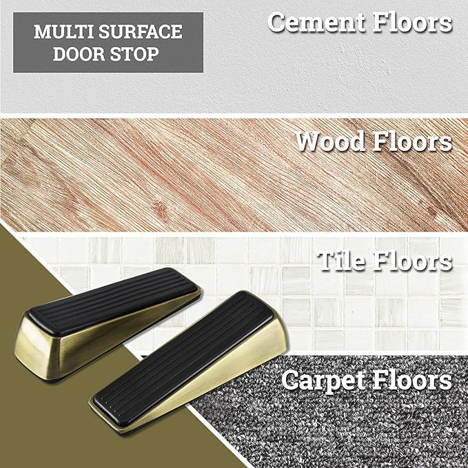 2 Pack Door Stop - Heavy Duty Door Stopper - Wedge Holds Doors Firmly and Doesn't Budge - Made of Rubber and Zinc Alloy, for Home Premium Door Stopper and Office, Works on All Door (Bronze Tone)