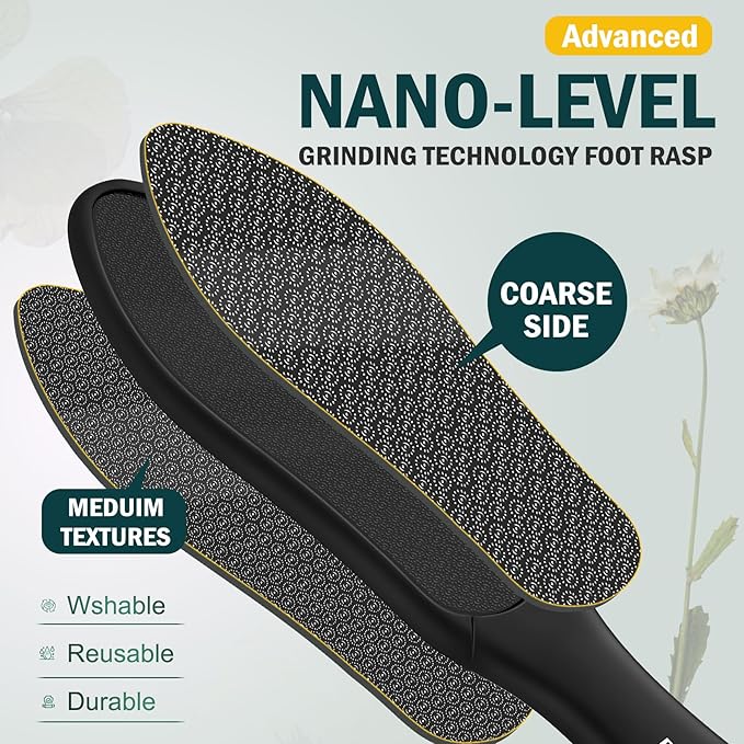 FVION Double-Sided Nano Glass Foot File for Callus Remover - Highly Effective Hard and Dead Skin Remover for Cracked Heels and Dry Skin (Black)