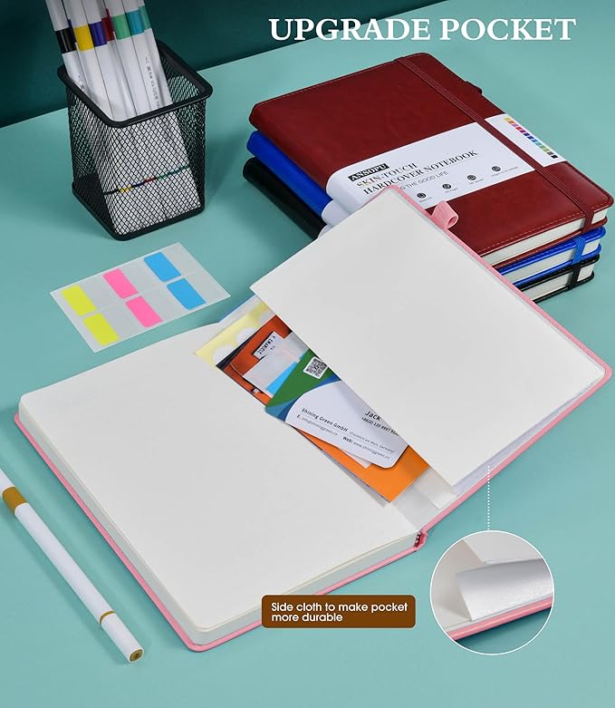 Lined Journal Notebook for Women, A5 100 GSM Thick Paper, Pink Leather Hardcover Journal for Writing, Travel Journal Diary 160 Pages (5.75'' X 8.38'')