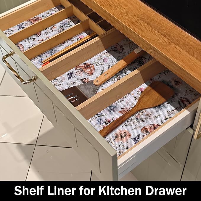 Mushroom 24IN x 10FT Shelf Liners Non-Adhesive and Strong Non-Slip Shelf and Drawer Liners for Kitchen Cabinet Wire Fridge, Waterproof Shelf Drawer Liner, Easy to Clean