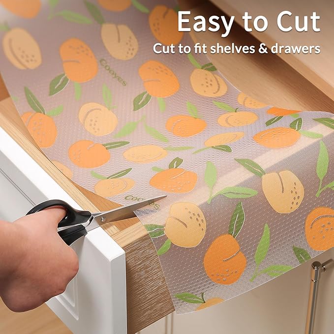Cooyes Shelf Liner, Non-Adhesive Waterproof Drawer Liner, Durable Easy-to-Cut EVA Shelf Paper for Kitchen Cabinets, Refrigerator, Cupboard, and Dresser (23.6 Inch W x 236 Inch L, Peaches)