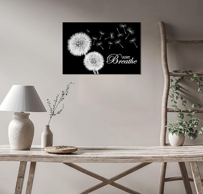 SKASNFAI Zen Wall Decor Motivation Dandelion Just Breathe Canvas Print Artwork Motivation Positive Wall Art for Inspirational Quotes Yoga Room (24L x 36W)