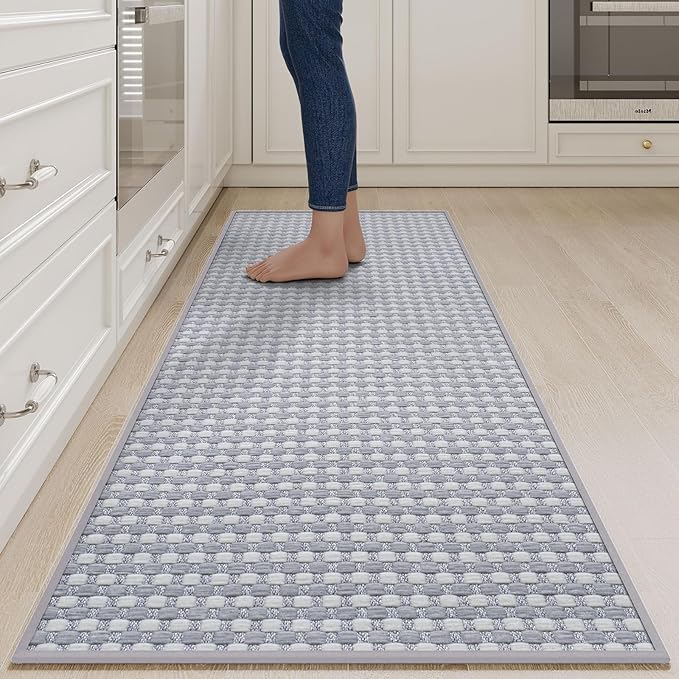 YDKGL Long Kitchen Runner Rugs Kitchen Mat Non Slip Washable, Super Absorbent Soft Chenille Braided Kitchen Mats for Floor, Rubber Backing Kitchen Floor Sink Standing Mat, Easy Clean, Gray 24"x71"