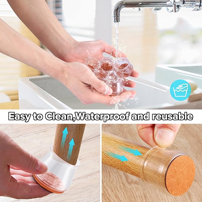 Violibar Upgraded Silicone Chair Leg Floor Protectors for Hardwood Floors, Furniture Sliders, Felt Bottom Furniture Pads, Round&Square Cap Covers to Prevent Scratches and Reduce Noise, Transparent, 24pcs