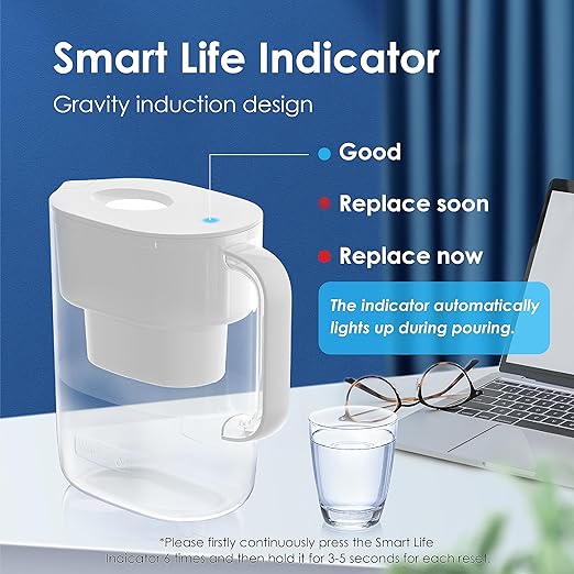 Waterdrop PT-07W Water Filter Pitcher, 10-Cup, NSF Certified, 200-Gallon Long-Life Filter, Improves Coffee & Tea Taste, Reduces PFOA/PFOS and Chlorine, 5X Longer Filter Life, White