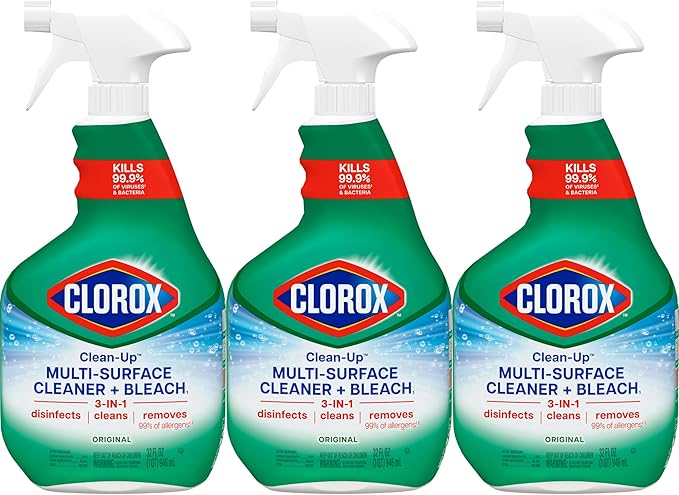 Clorox Clean-Up Multi Surface Cleaner Bleach Spray, Original, All Purpose Cleaning Spray Bottle, Mold and Mildew Cleaner, 32 Fl Oz., Pack of 3