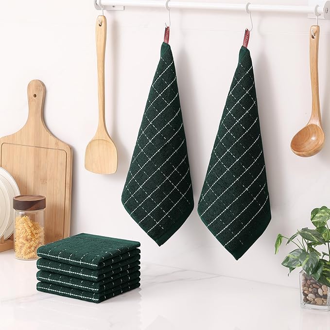 Homaxy 100% Cotton Terry Kitchen Dish Cloths, Ultra Soft and Absorbent Dish Towels for Kitchen, Suitable for Drying and Washing Dishes, 6 Pack, 12 x 12 Inches, Blackish Green