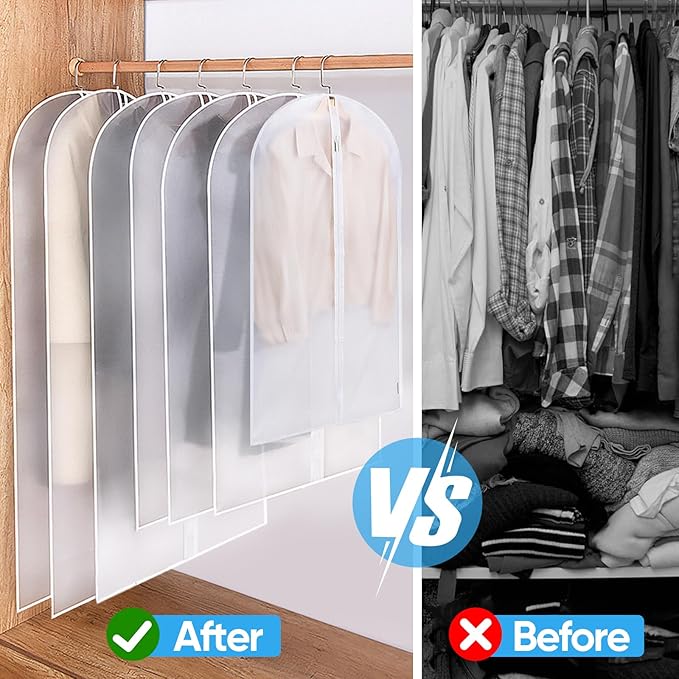 BALEINE 40'' Translucent Garment Bags, 2 Packs PEVA Dress Bag for Closet Clothes Dresses Suit Coats Storage (White, 2PK)