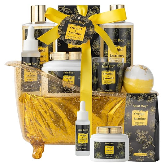 Luxury Home Spa Bath Gift Basket, Spa gift basket Christmas Gifts for Women men, Spa Kit Self-care Gifts, Spa Collection Gift, Orchid Jasmine Bath and Body Gift Pampering Spa Gifts Mother's Day Gift