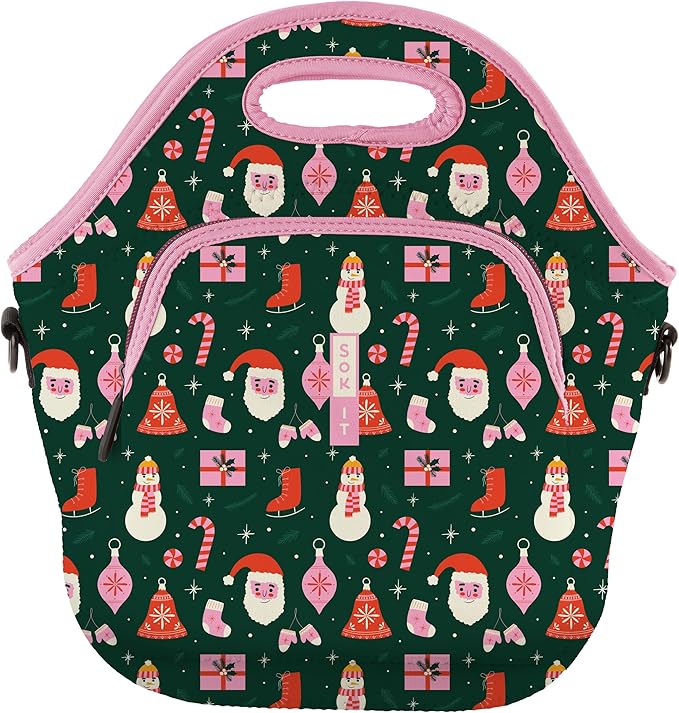 Sok It LunchTote Zippered Bag Insulated Neoprene Caddy (Tis the Season, X-Large 6.5 Quart Lunch Tote)