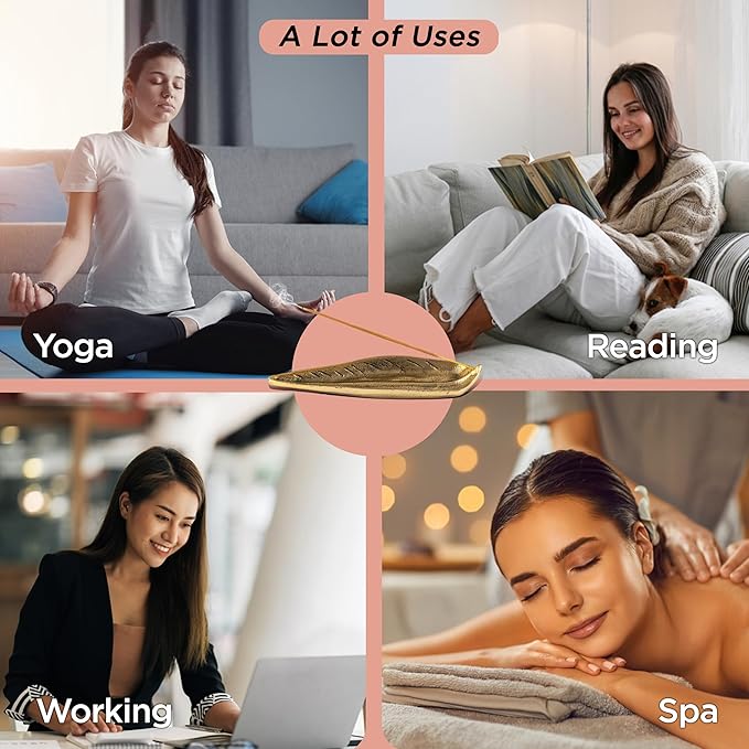 Raajsee Incense Holder Set with Nag Champa Incense Sticks 15gm,Curve Leaf Incense Stick Burner, Brass Incense Burner,Modern Stick Incense Holder for Yoga, Meditation,Home Décor Size 10x3 inch