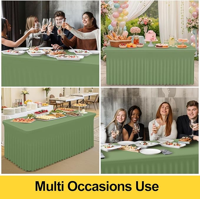 Smiry Spandex Tablecloth, Elastic Fitted Stretch Tablecloth for 8FT Rectangle Tables, Waterproof Washable Table Cover Skirt for Outdoor, Wedding, Banquet & Parties (Sage Green, 96Lx30Wx30H Inch)