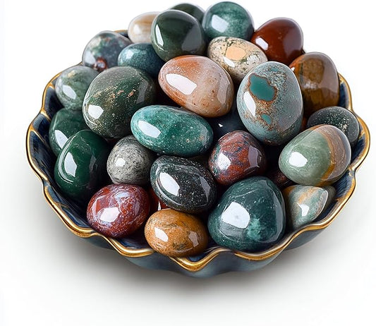 Polished Stone Set Ocean Jasper Crystals, 0.8" Handpicked Tumbled Gemstones Rocks, Pebbles for Reiki, Chakra, Healing, Home Decor
