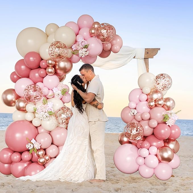 Woaipati Dusty Rose Pink Balloon Arch Kit, 148Pcs Dusty Pink Macaron Orange Pastel Pink White Sand Rose Gold Confetti Balloons for Baby Bridal Shower Wedding Engagement Birthday Party Decorations