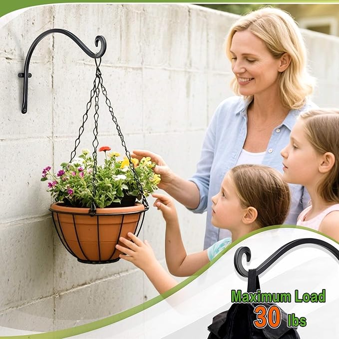 Qiang Ni Outdoor Bird Feeder Hanger Hooks: 12-Inch Wall Hanging Plant Bracket Indoor - 2 Pieces Plant Hooks for Hanging Flower Baskets