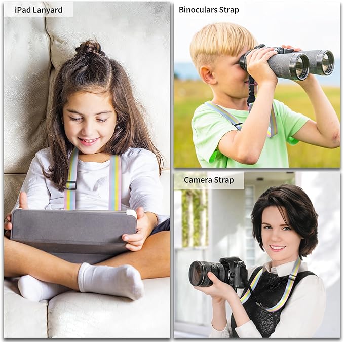 Adjustable Shoulder Strap, Nylon Camera Strap, Comfortable Neck Strap for iPad, Cellphone Tablet, Camera, Laptop, Binocular, Luggage Bag (Rainbow Colors Universal Lanyard)