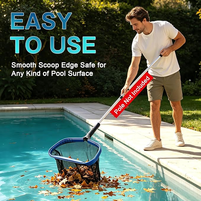 FEED GARDEN Pool Leaf Rake Pool Skimmer Nets for Cleaning with Double-Layer Deep Big Bag,17.5" L x 11" W Heavy Duty Aluminum Frame & Handle Rake(Pole Not Included)