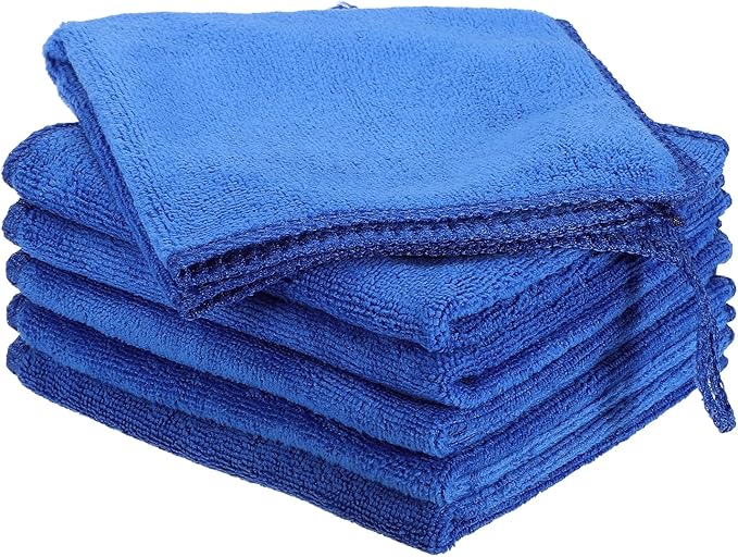 HARFINGTON 6 Pack Microfiber Cleaning Cloth, 8" x 8" Multi-Functional Cleaning Towels Reusable Absorbent Rags with Hook for Car Wash Kitchen Household Window Clean, Sapphire Blue