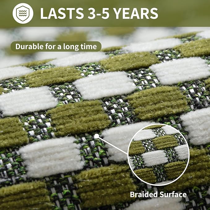 YDKGL Kitchen Mats for Floor, Super Absorbent Kitchen Rugs Non Slip Washable, Rubber Backing Soft Chenille Braided Kitchen Runner Rug Standing Mat Sink Mat, Easy to Clean, Green 17"x30"