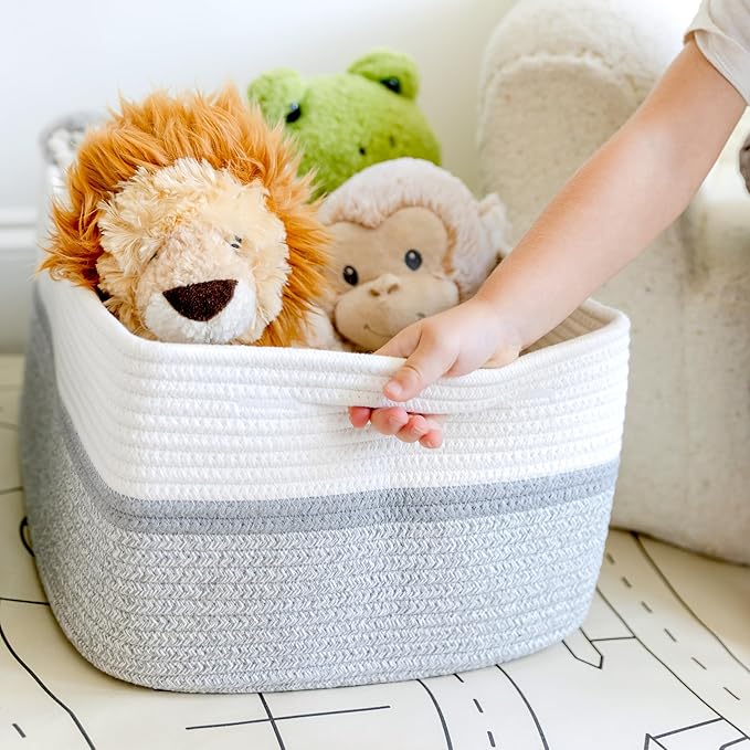 NaturalCozy Storage Baskets 16.8”x13”x7.6” Cotton Rope Woven Baskets for Organizing, 3-Pack | Toy Storage Bins | Basket for Shelves, Laundry, Blanket, Clothes, Closet, Kitchen, Bathroom, Gifts