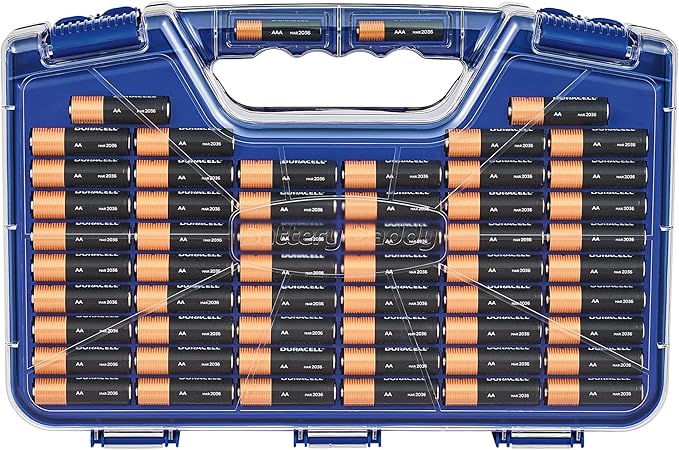 Battery Daddy Storage & Organizer Case with Tester, Stores & Protects Up to 180 Batteries, Double-Sided, Clear Locking Lid, Secure Latches & Portable Carrying Handle - Blue (Batteries Not Included)
