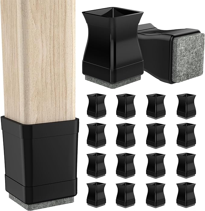 Square Chair Leg Protectors for Hardwood, 16Pcs Silicone Chair Legs Caps to Prevent Floor from Scratches and Reduce Noise, Easy to Move (1.25 Inch Black).