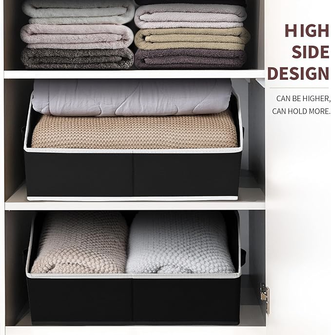Trapezoid Closet Shelf Organizer - Large Baskets for Organizing, Fabric Storage Cubes for Shelves, Storag Organizers Bins for Clothes, Blankets, 3 Pack, Black