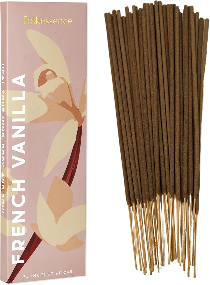 Folkulture Vanilla Incense Sticks | Pack of 75 Fall Insence-Sticks | Vanilla Incents with 45 Mins Burn Time | Fall Scents for Meditation | Organic Insence-Stick, Natural Inscents-Sticks for Relaxing