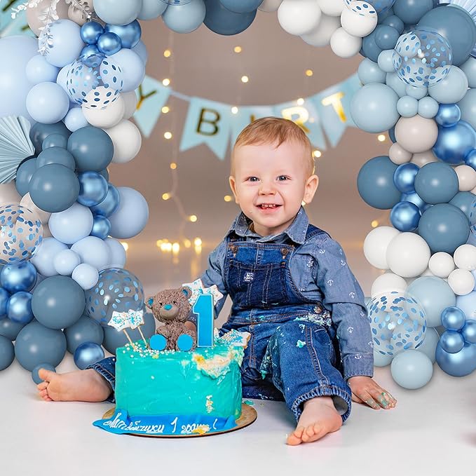 Amandir 173Pcs Dusty Blue Balloon Arch Garland Kit, Baby Light Dusty Blue White Sand Metallic Blue Confetti Balloons for Boy Baby Shower Gender Reveal Wedding Birthday Party Decorations Supplies