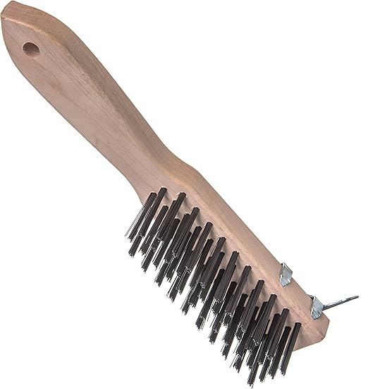 Carlisle FoodService Products 4577900 Heavy Duty Wood Handle Scratch Brush with Scraper, Carbon Steel Bristles, 11" x 2.5"