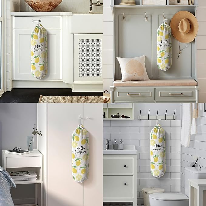 Hglian Lemon Grocery Bags Holder, Sunshine Plastic Bag Holder Garbage Shopping Trash Bags Storage Organizer, Cute Lemon Kitchen Décor, Gifts for Women