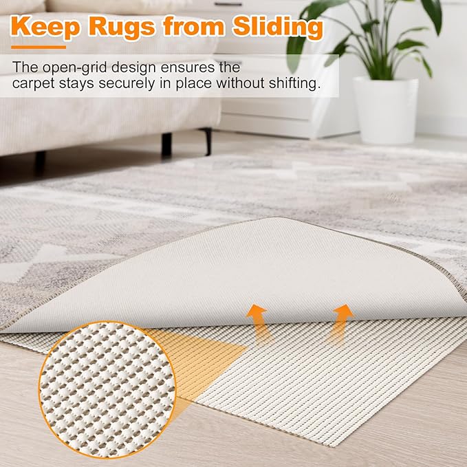 Songrey Non-Slip Rug Pad 2.5x14 FT, Extra Thick Carpet Pads for Hard Surfaces, Prevents Sliding and Secures Rugs, Provides Floor Protection with Comfort Cushioning