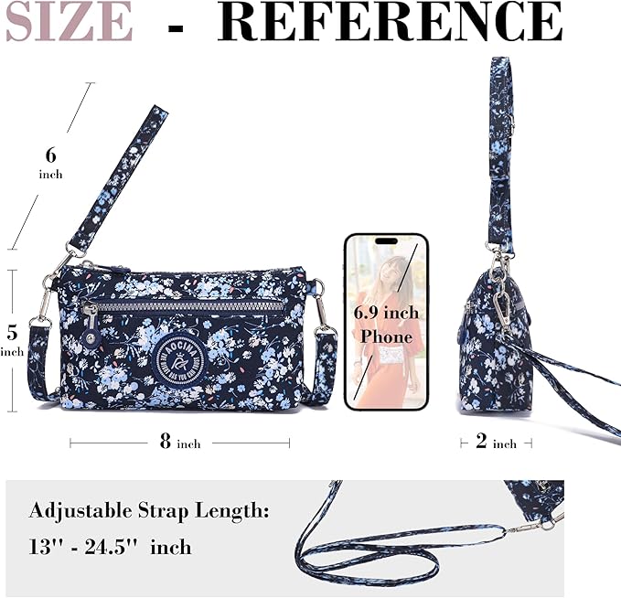 AOCINA Small Wristlet Wallet for Women RFID Blocking Crossbody Purse Gifts for Valentine's Day Nylon Cell Phone Purses