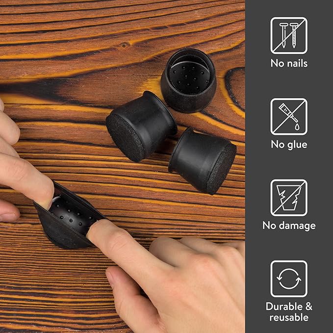 Aneaseit Chair Leg Floor Protectors - 16 pcs Black - Felt Bottom Silicone Pads - Floor Protectors for Chairs - Rubber Caps for Hardwood Floors - Furniture Feet Sliders - Medium