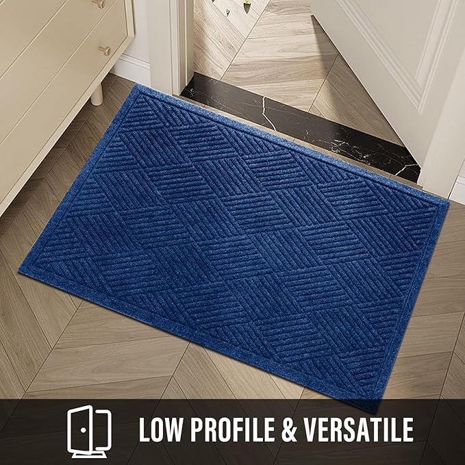 Sturdy Front Door Mat, Absorbent Muddy Dirt Resist Welcome Door Mats Outdoor Indoor, Stain and Fade Resistant, Non-Slip Rubber Backing Low Profile Doormat for Entryway, 47×32, Blue
