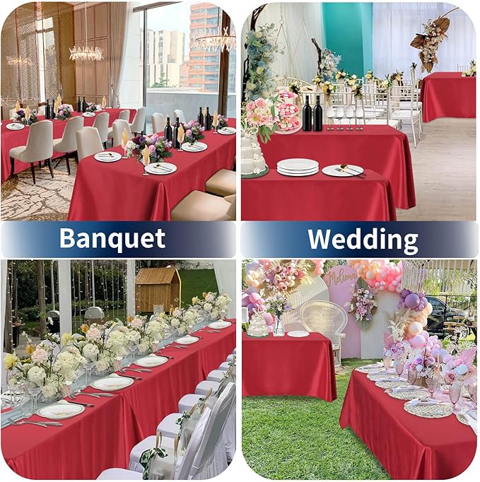 PureFit 6 Pack Rectangle Red Tablecloths 60 x 126 Inch for 6Ft Tables, Stain and Wrinkle Resistant Table Linens for Home Use, Wedding, Party, Banquet and Camping