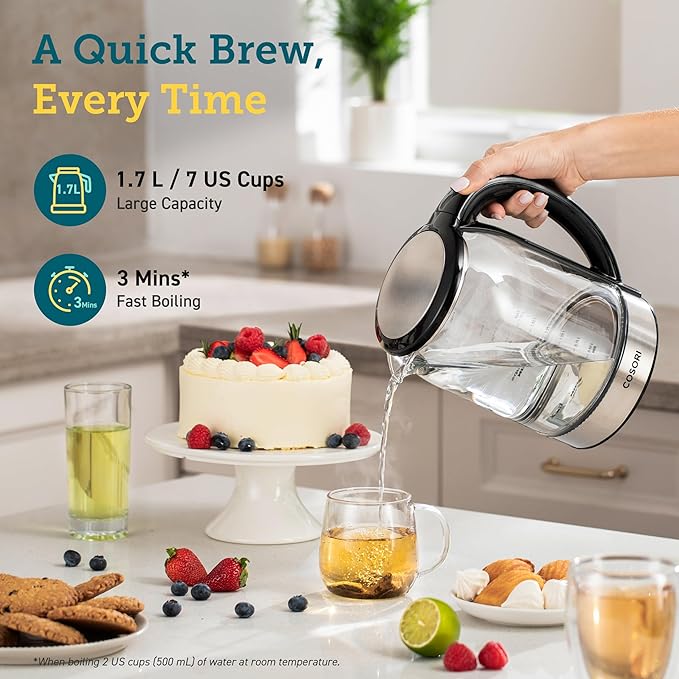 Cosori Electric Kettle Temperature Control with 6 Presets, 60min Keep Warm 1.7L Electric Tea Kettle & Hot Water Boiler, 304 Stainless Steel Filter, Auto-Off & Boil-Dry Protection, BPA Free, Black