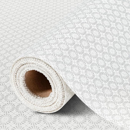 FIFTY FEET 12"x120" Non-Adhesive Shelf Liner for Kitchen Cabinets and Drawers, Washable Non-Slip PVC Cabinet Liner (White Circle)(10 Roll)